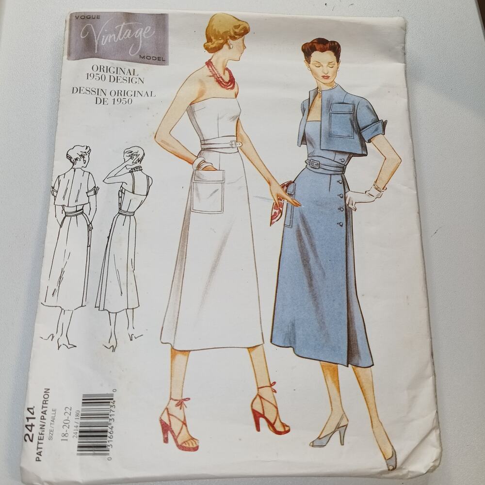 Vogue 1950 Vintage Original Design Vogue 2414 Sewing Pattern  18-20-22